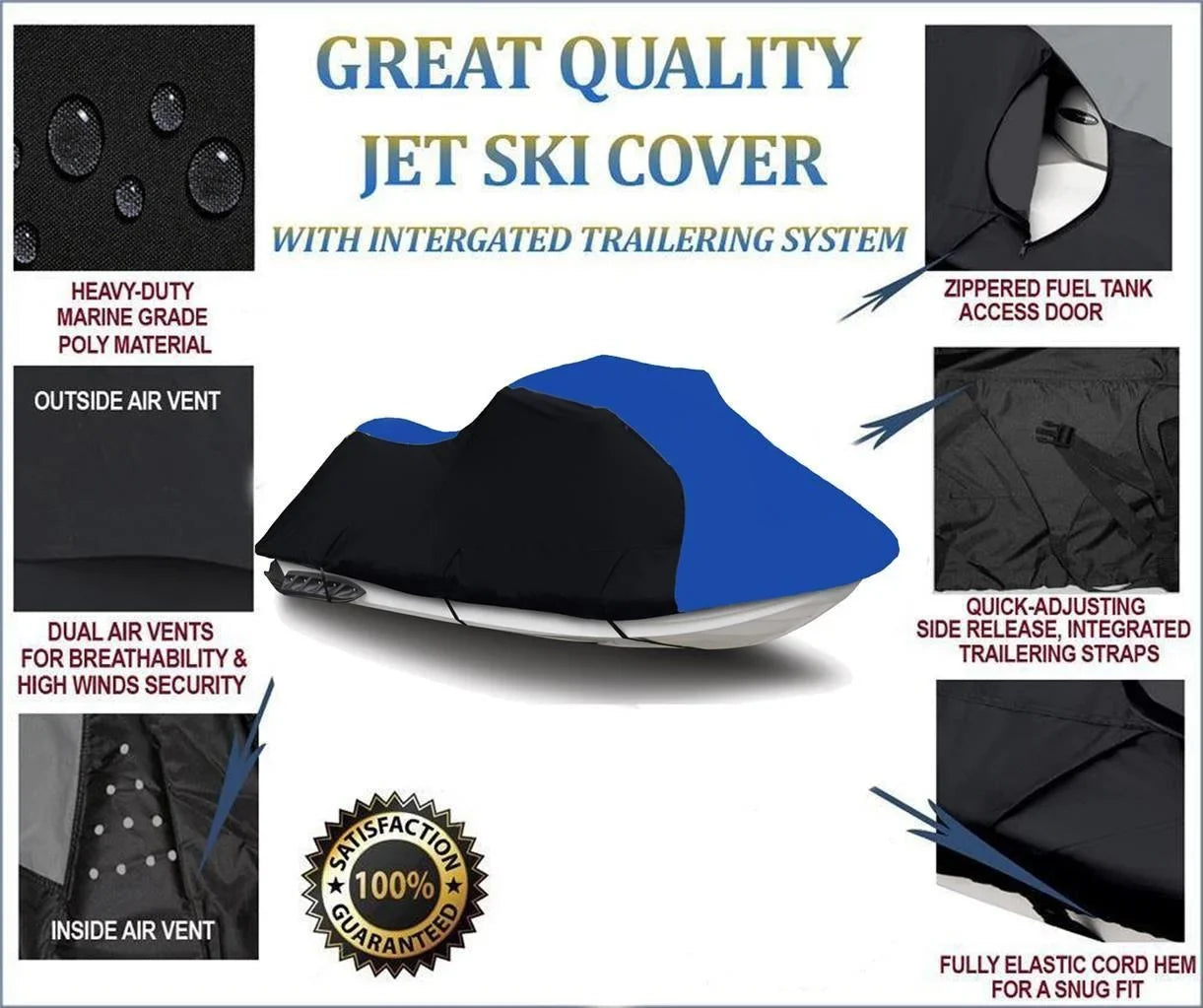 BLACK / BLUE HEAVY-DUTY, PWC 600D JET SKI Coating Matching for Kawasaki Ultra 150 DI 1999 2000 2001 2002 2003 2004 2005 2 Seater