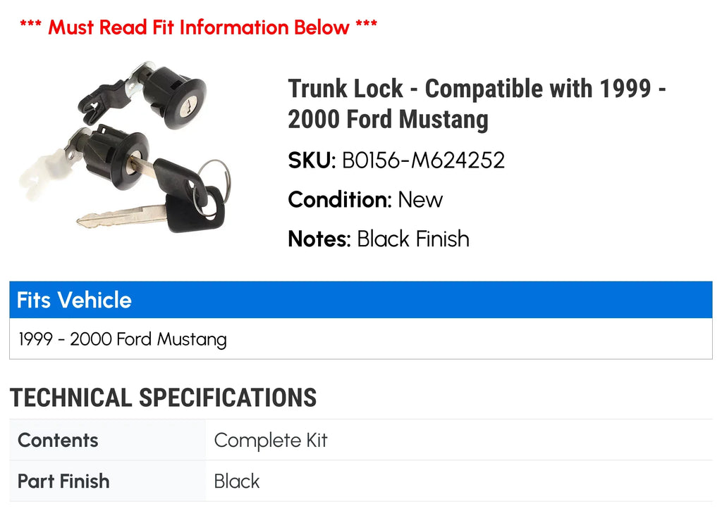 Trunk Lock - Matching with 1999 - 2000 Ford Mustang