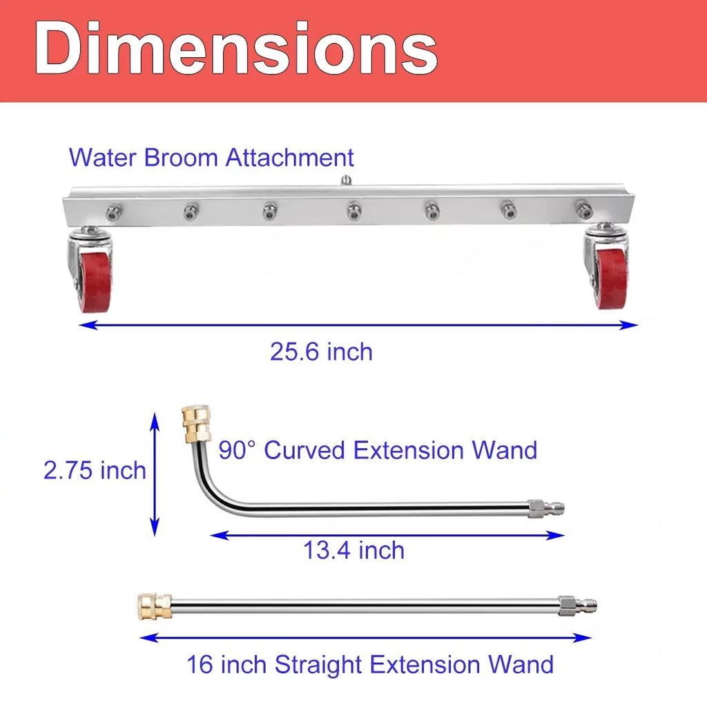 iMeshbean 25.6 Inch Pressure Washer Water Broom Surface Cleaner 4000 PSI Power Broom Sweeper with 7 Nozzles and 2 Extension Wand for Concrete Driveway Sidewalk Deck, Roof，Floor Cleaning