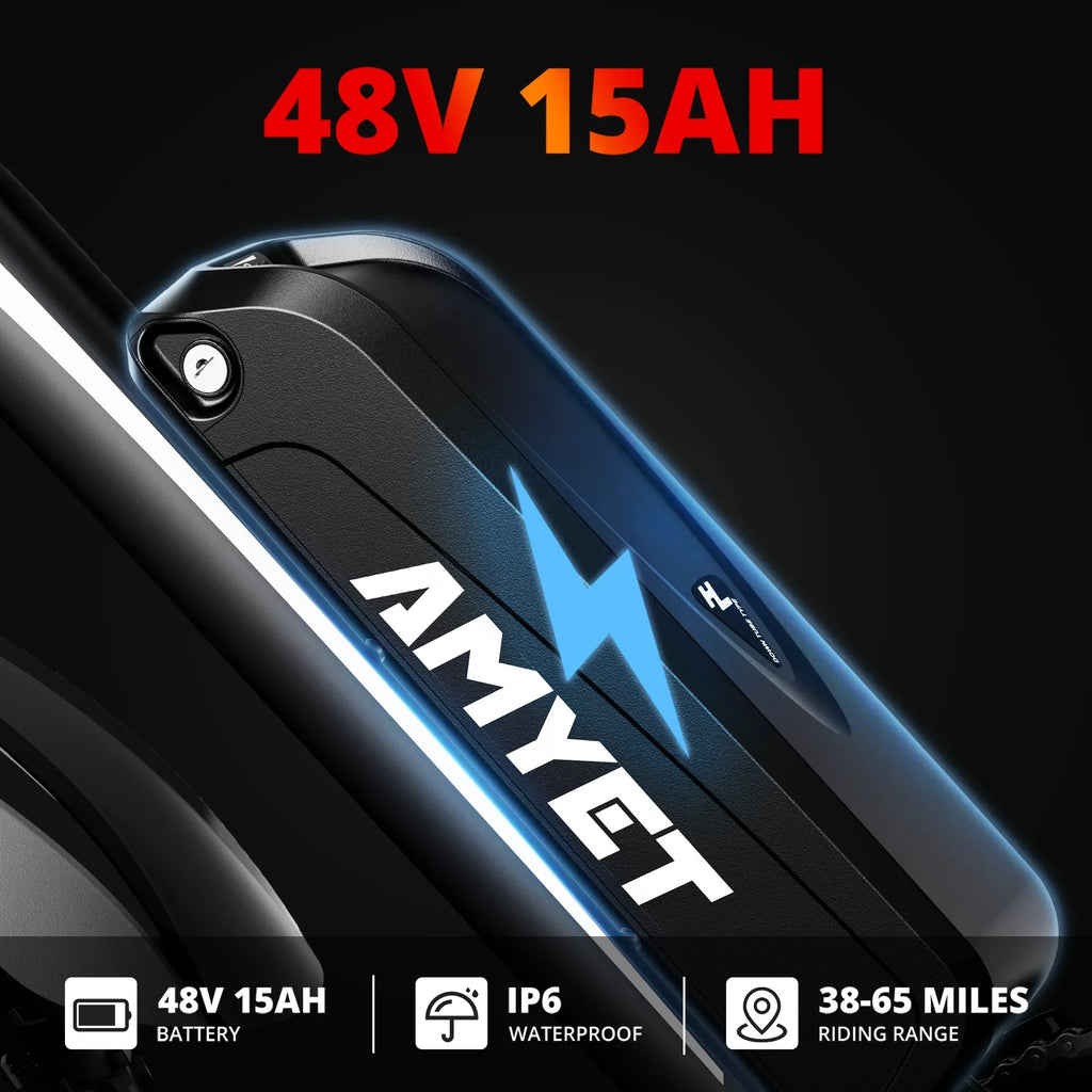 AMYET EB26 Electric Bike for Adults,750W Ebike with 48V 15Ah UL2849 Removable Battery,19MPH &65 Miles 7 Speed Gears,26" Fat Tire Electric Commuter Bicycle,Dual Shock Absorber Mountain Electric Bicycle
