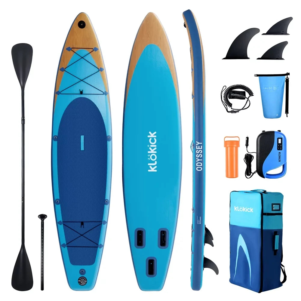 KLOKICK 12 ft Premium Inflatable SUP with ELECTRONIC Air Pump, Fin, Leash, Paddle (12' x 32'' x 6'')