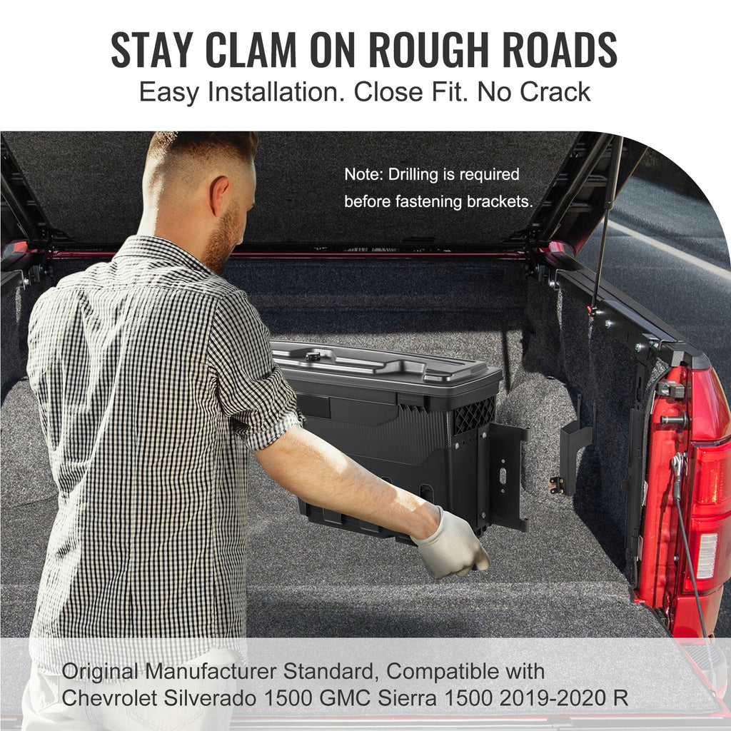 SKYSHALO Truck Bed Storage Box, Lockable Lid, 6.6 Gal/20 L Waterproof ABS Wheel Well Tool Box, Fitting with Chevrolet Silverado 1500 GMC Sierra 1500 2019-2021, Black, Passenger Side