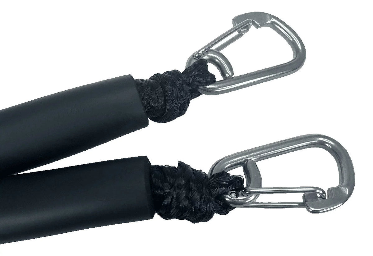 Pactrade Marine Vessel Pontoon Kayak PWC Jet Ski Tie-down Dock Line Mooring Rope 4'-5.5' with SS316 Snap Hook Salt and Fresh Water Use 2 Pack (Black & White)