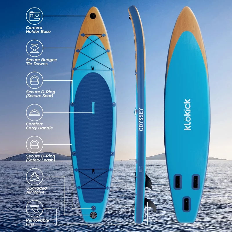 KLOKICK 12 ft Premium Inflatable SUP with ELECTRONIC Air Pump, Fin, Leash, Paddle (12' x 32'' x 6'')