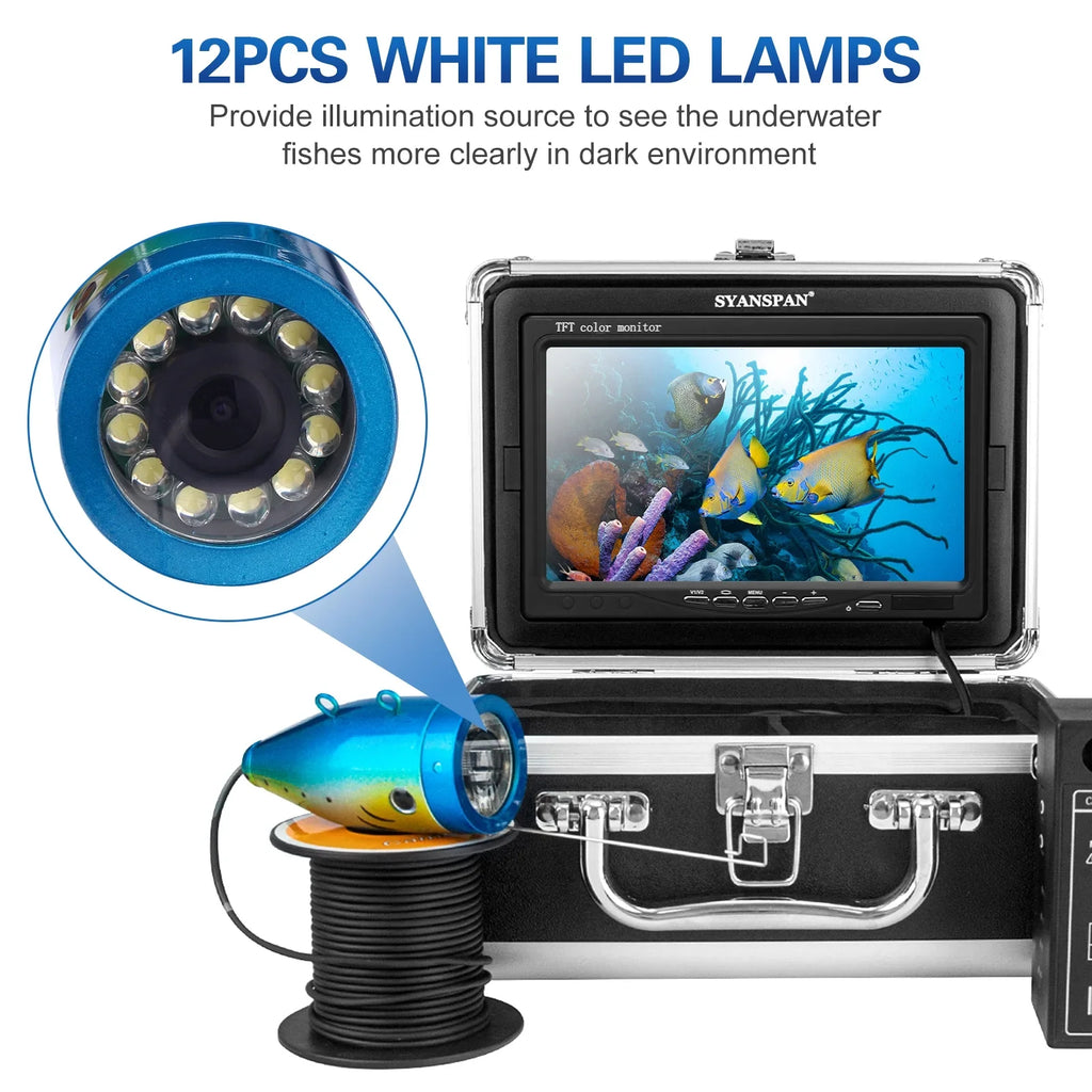 SYANSPAN Underwater Camera,Camera Fish 12 7 Inch 1200tvl Led Lamps 15m 12 White Led 12 Infrared Led Lamps 15m Ice 15m Ice Sea Buzhi Eryue Huiop 1200tvl Under Camera Siuke