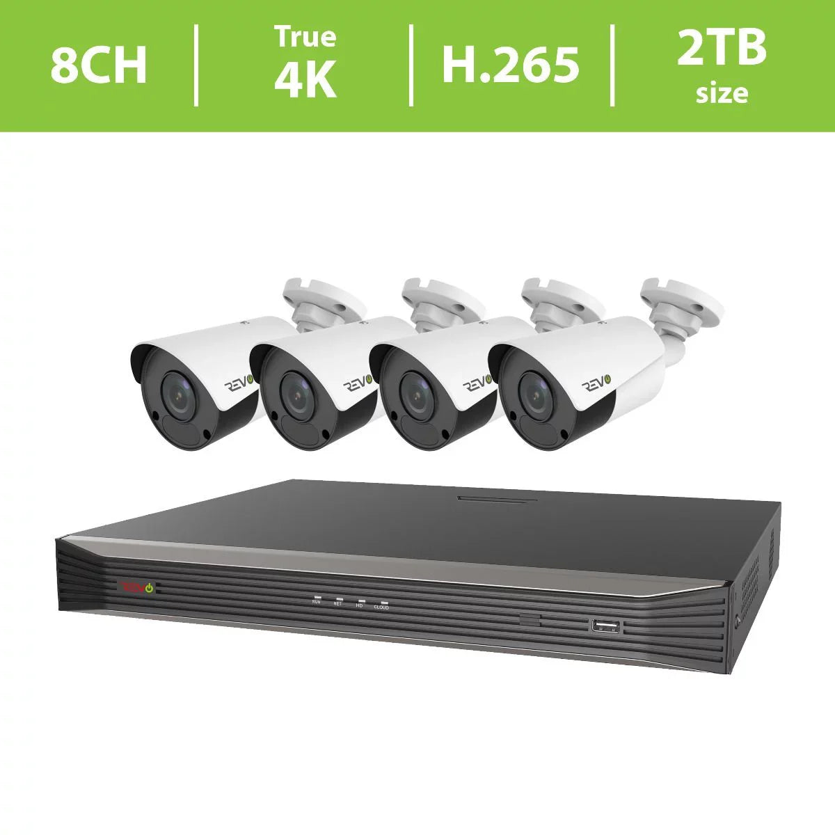 Revo Ultra True 4K 8CH. 2TB HDD IP NVR Video Surveillance System, 4 x 4K HD Indoor/Outdoor Fixed Lens Cameras - Remote Access Via Smart Phone, Tablet, PC & MAC