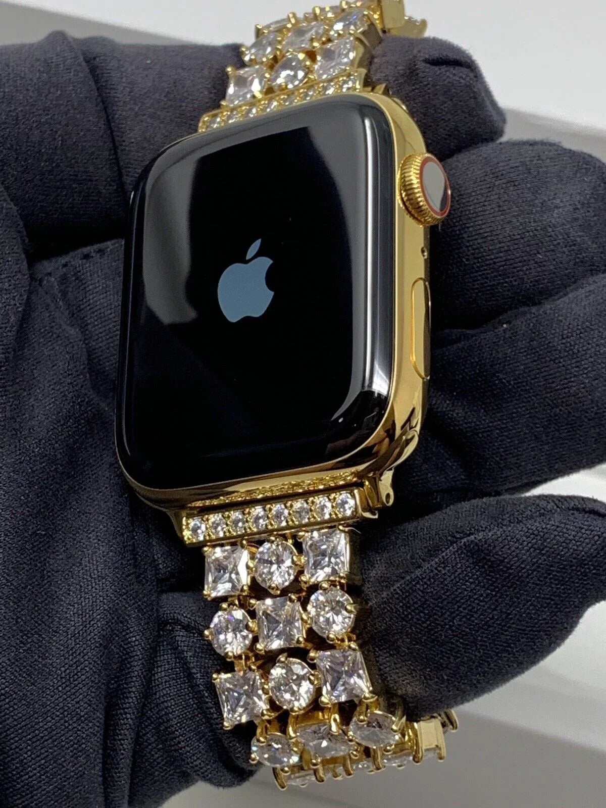 24K Gold Plated 44MM iWatch SERIES 5 Gold Link Band Diamond Rhinestones LTE